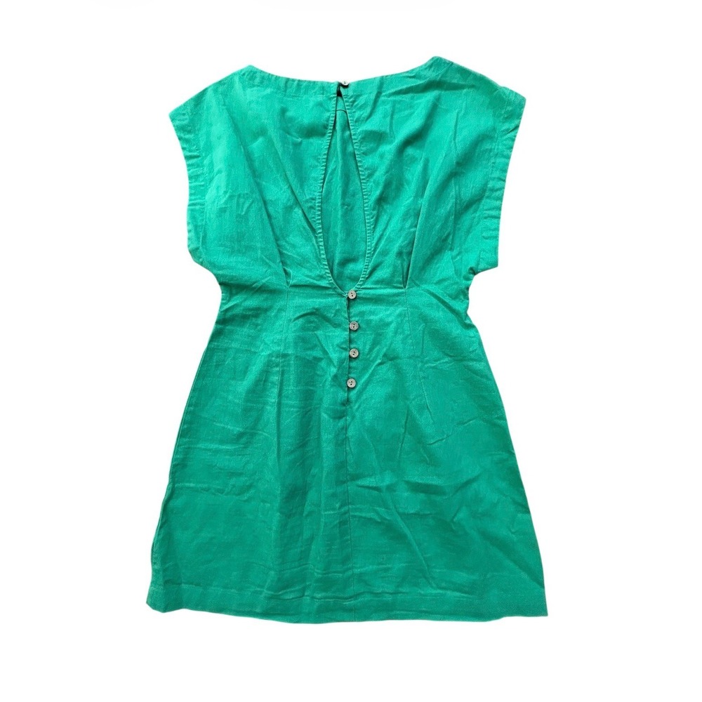 Free People Free-Est Poolside Perfect Mini Dress S Green Linen Boho Resort - Picture 5 of 7